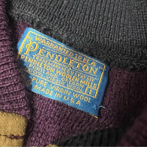 Vintage Pendleton Wool Crewneck Sweater size large USA purple elbow patches - Picture 5 of 11